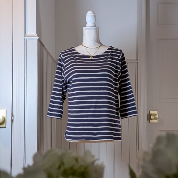 L.L. Bean Tops - L.L.Bean Navy White Striped Cotton Long Sleeve Top L Petite